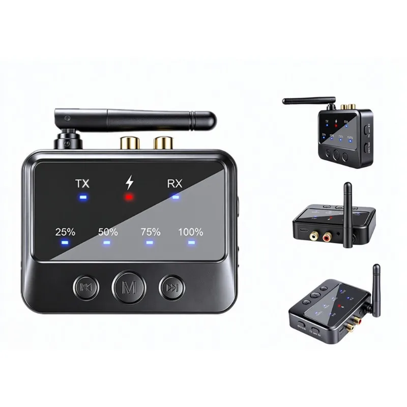 2-in-1 Car Audio Adapter Bluetooth-compatible Receiver Transmitter HiFi Stereo RCA Port with Button Song Switching for Home Car