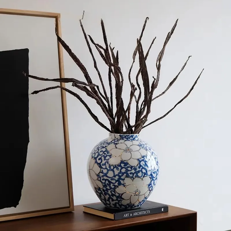 Ceramic Vase Blue And White Porcelain Ornament Light Luxury High Sense Living Room Flower Arrangement Chinese Hydroponic