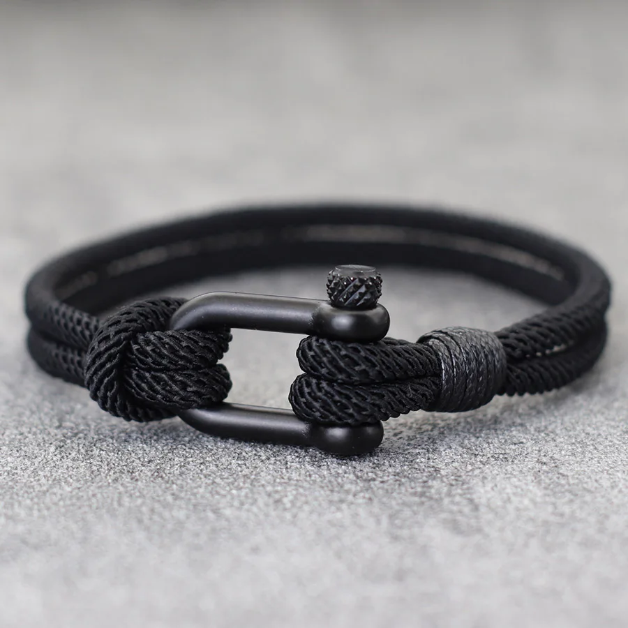 Pulsera Hiphop para hombre con hebilla desmontable de acero inoxidable, pulsera náutica con hilo bicapa, brazalete para bicicleta, Herren