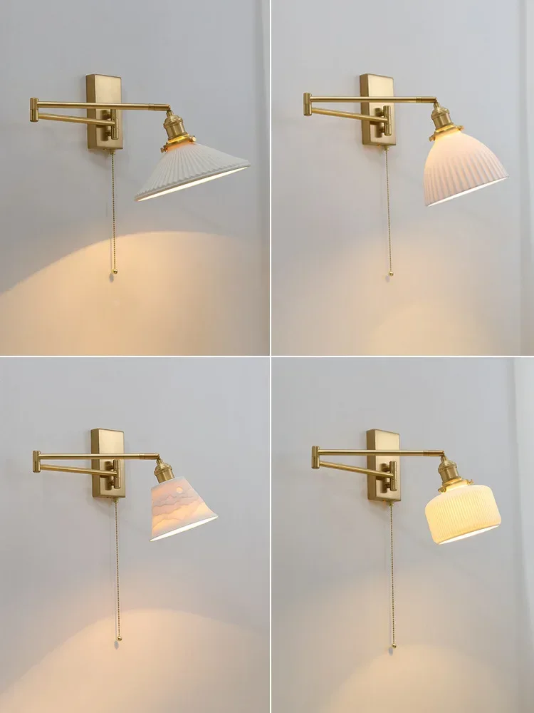 

Nordic Modern LED Wall Sconce Left Right Rotate Pull Chain Switch Bedroom Restaurant Bar Beside Lamp Ceramic Stair Light