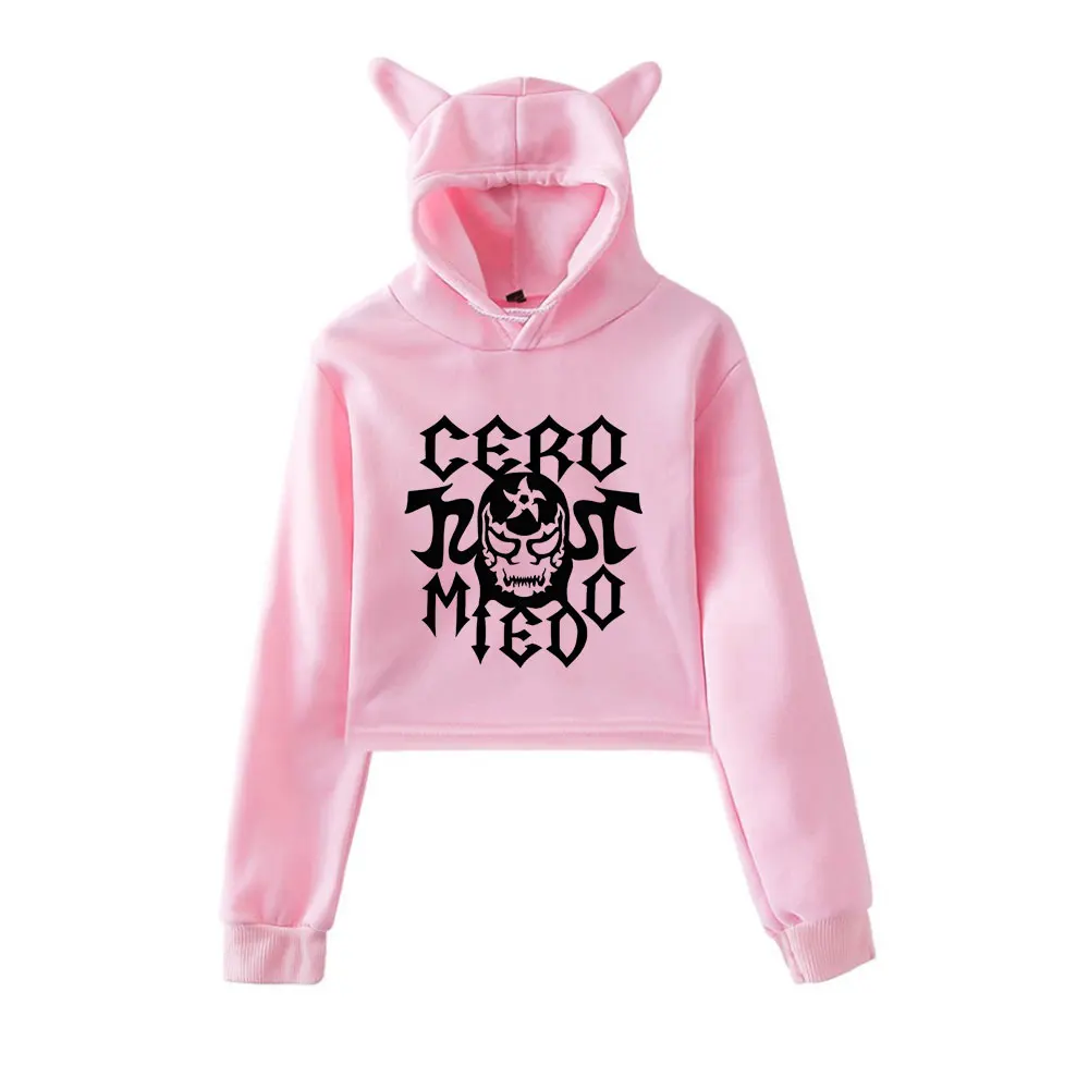

Penta El Zero Miedo Merch винтажная уличная одежда 90-х годов с логотипом, толстовки с капюшоном для девочек, укороченный модный спортивный пуловер с кошачьими ушками