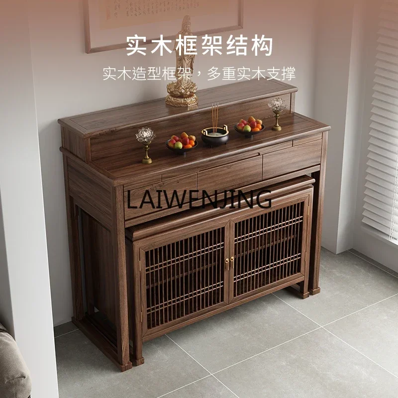 LYN New Chinese Solid Wood Guanyin God of Wealth Table Household Offering Table Xianjia Gongtai