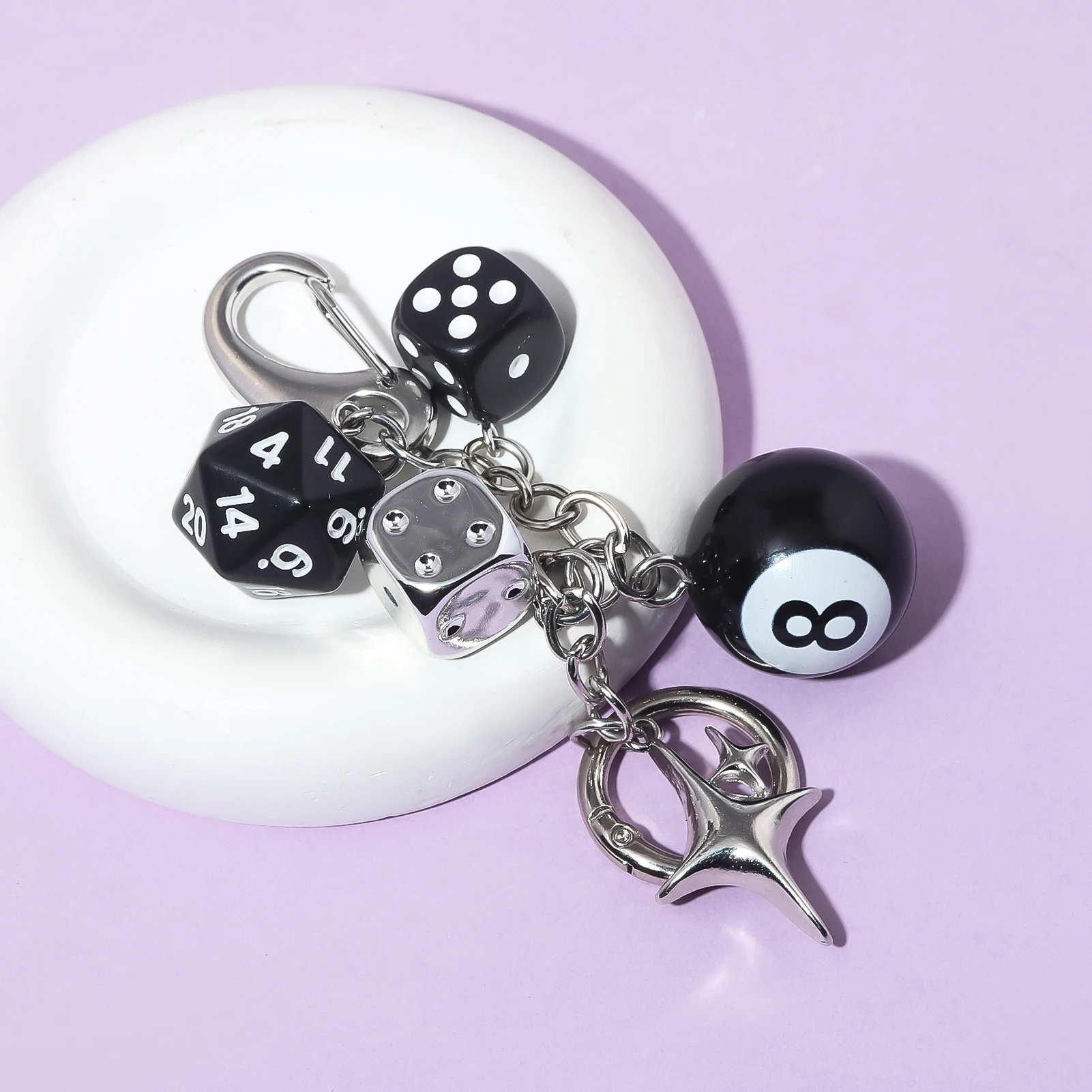 Hiphop Black Dice Billiards Keychain Y2K Black Dice No. 8 Starburst Pendant Bag Charms Hangings Punk Cool Ornament Accessories image 5