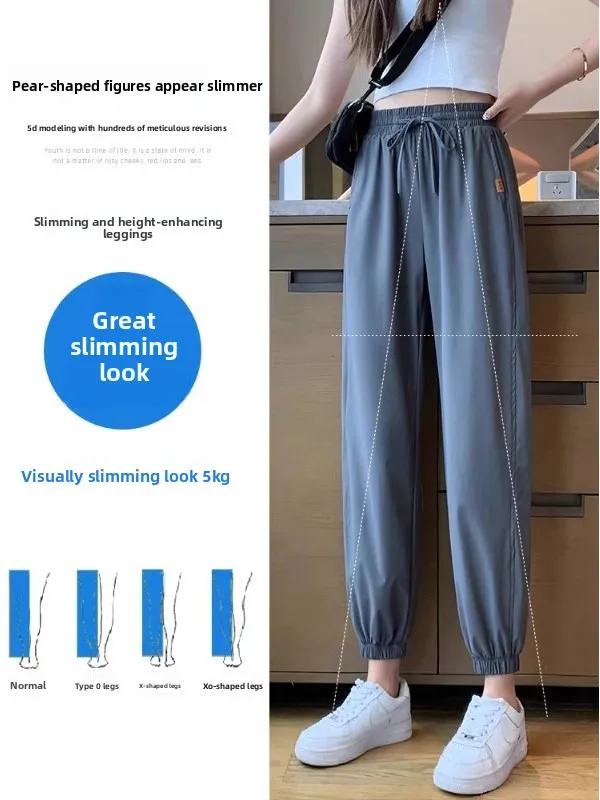 Ice Silk Quick Dry Sports Pants Women Summer Thin Loose Cuffed Casual Slimming Running Small Nine Lantern Pants Street Style ...