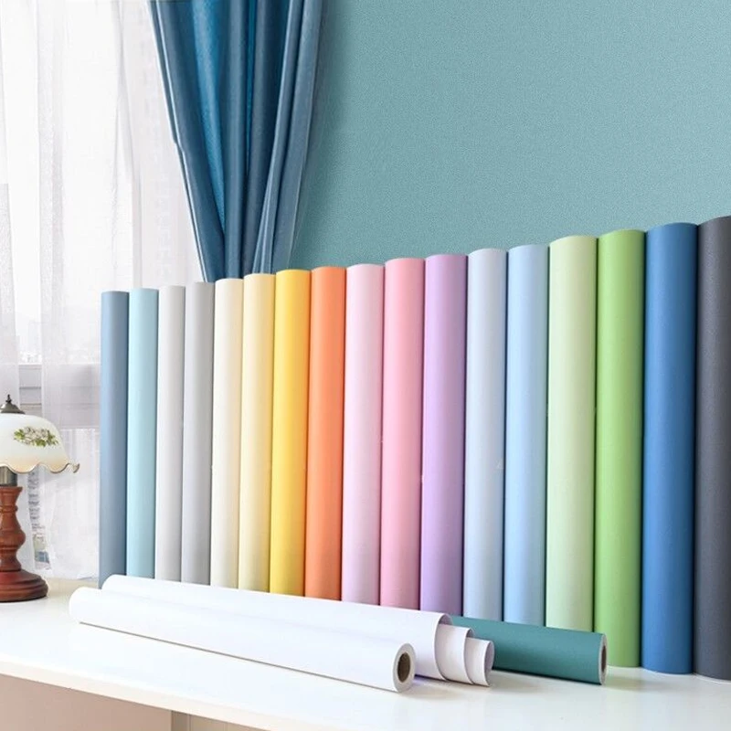 Papel tapiz autoadhesivo impermeable de PVC, película decorativa para el hogar, renovación de Color sólido, papel de Contacto DIY, pegatina de pared