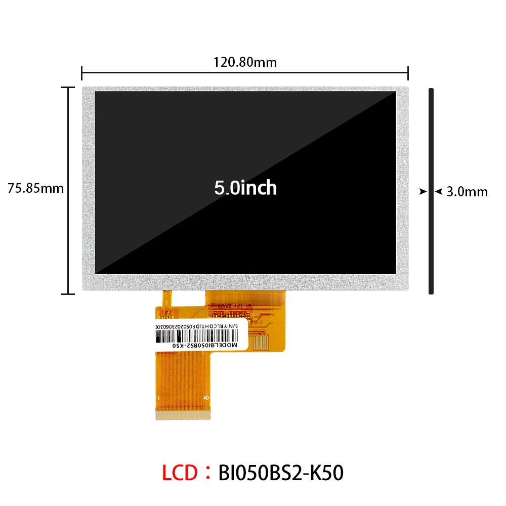 5 Inch 40 Pins RGB 800*400 LCD Display Screen Brightness 500 IPS Screen with Touch Panel for Car Recorder Raspberry Pi