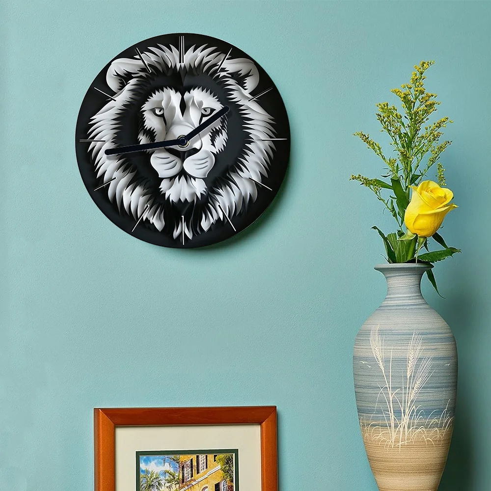 DIY Lion Wall Clock Kit with Silent Movement – High-Definition 2D Art Set for Office/Home Decor – Creative Animal Theme Craft