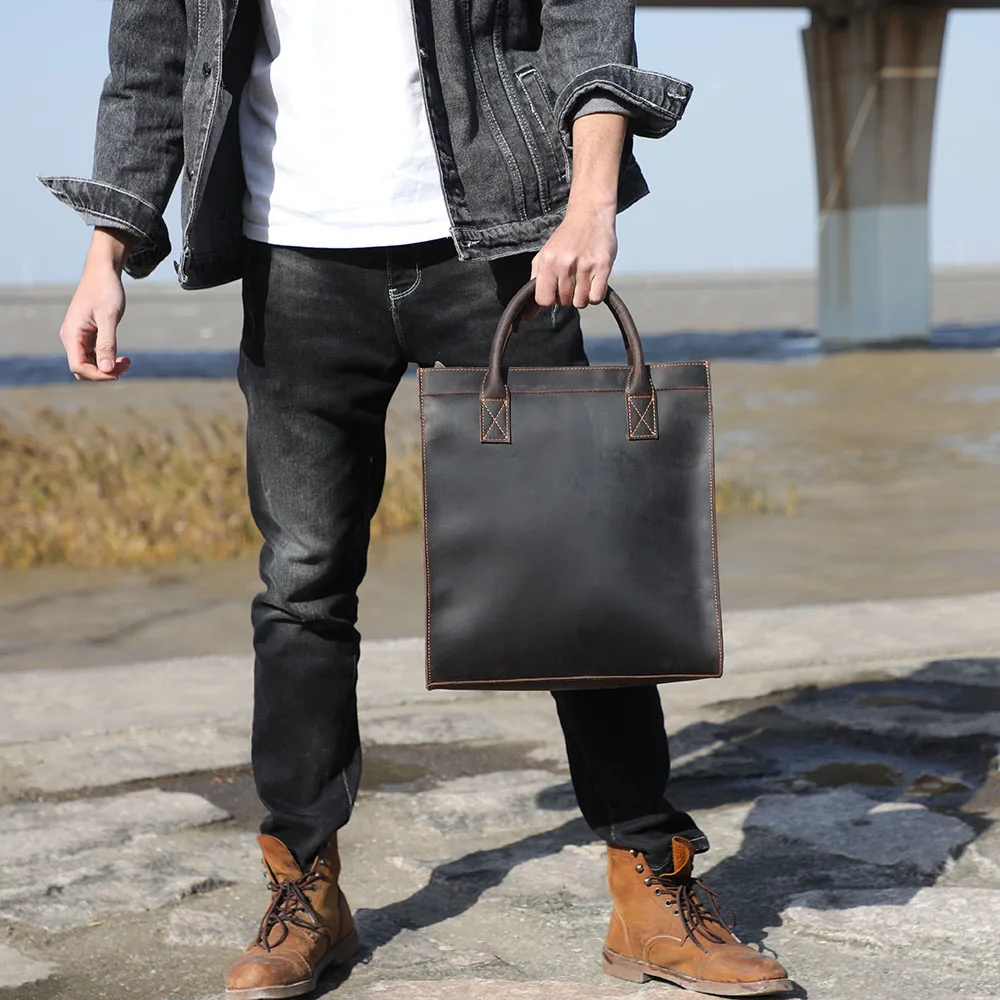 S.WORKER Echtleder-Aktentasche für Herren | Vintage-Bürohandtasche aus Vollnarbenleder für Laptops – Detail 6