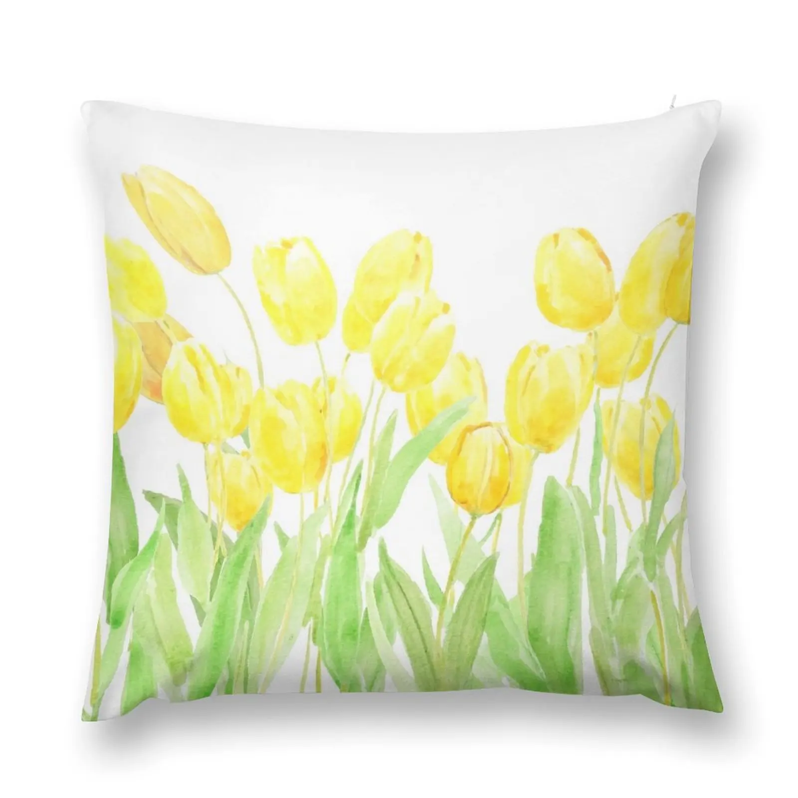 yellow tulips field watercolor Throw Pillow Pillowcases Decorative pillowcase Sofa Cover pillow