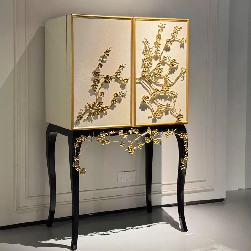 Italian light luxury three-dimensional copper flower wine cabinet, living room storage cabinet, solid wood creation