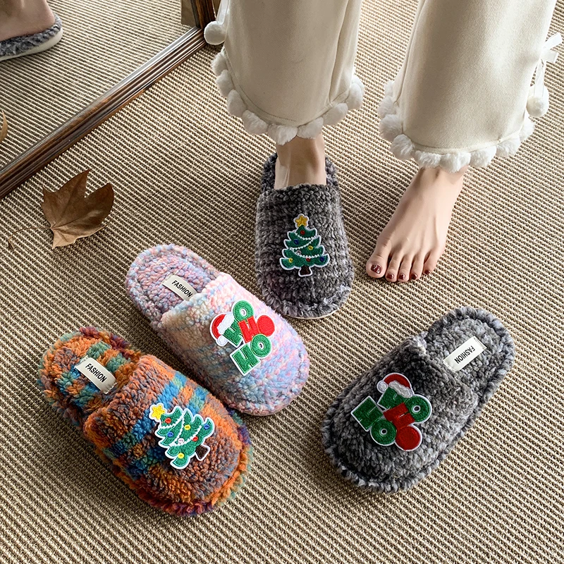 Casual Cotton Slippers Warm Plush Inner Soft Cushioned Insole Non Slip House Footwear for Indoor Household Scenes