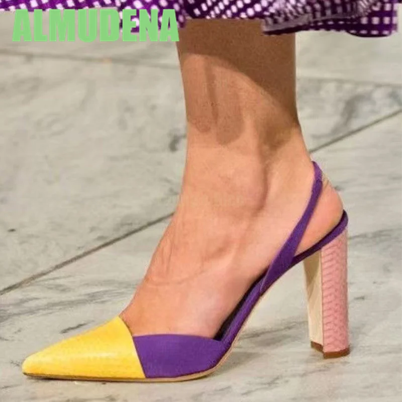 أحذية جريئة متطابقة الألوان للنساء عصرية معكرون متعددة الألوان تصميم الربط عصري ومريح متعدد الاستخدامات بكعب عالٍ