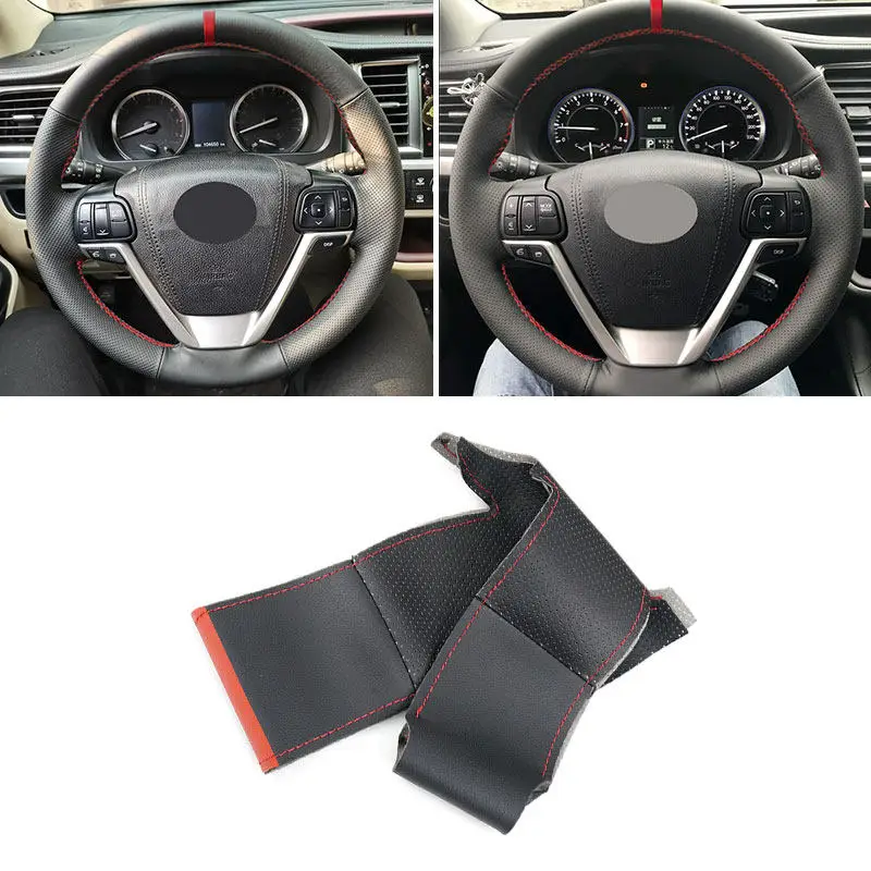 Hand Braid Microfiber Leather Car Steering Wheel Cover Trim For Toyota Highlander 2014 2015 2016 2017 2018 2019 Sienna 2015-2019