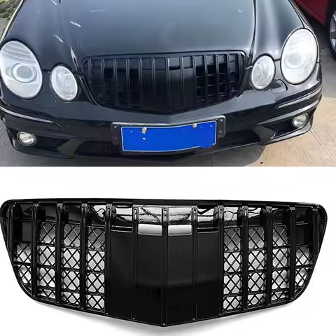 Chrome/Black Car Upper Bumper Hood Mesh Grid GT Style Front Grille Racing Grills For Mercedes Benz W211 E Class 2007 2008 2009