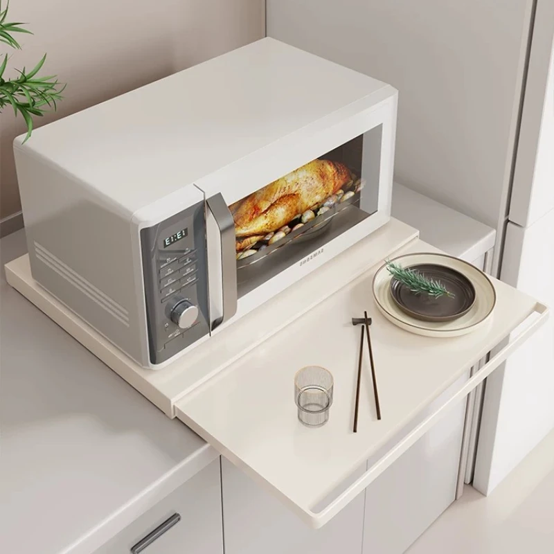 

Sliding Drawer Microwave Oven Shelf Integrated Waterproof Moisture Proof Wide Countertop Rack for Rice Cooker Plate Organizer