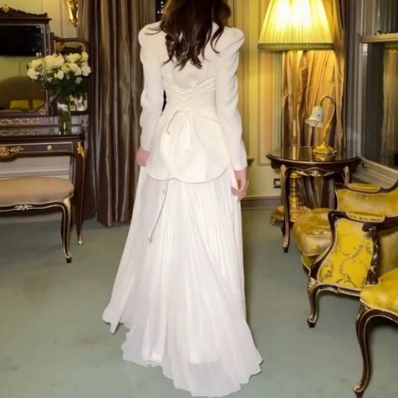 Elegant Women's Diamonds Design Pleated Long Sleeve Maxi Dress Casual Lace Up Prom Evening Party Ruffles Dresses Ladies Vestidos