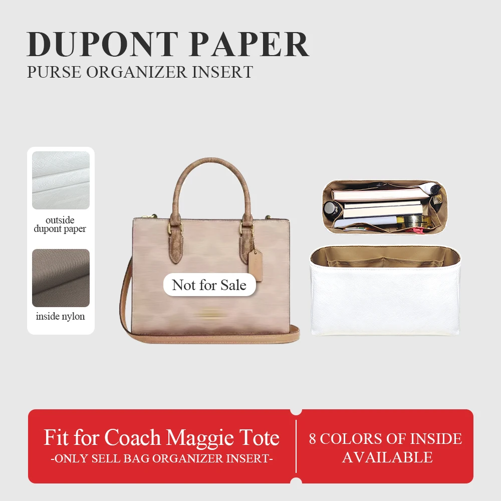 Dupont Paper Purse Organizer Insert Fit for Coach Maggie Tote Lightweight Inside Storage Bag In Bag Makeup Inner Liner Organizer