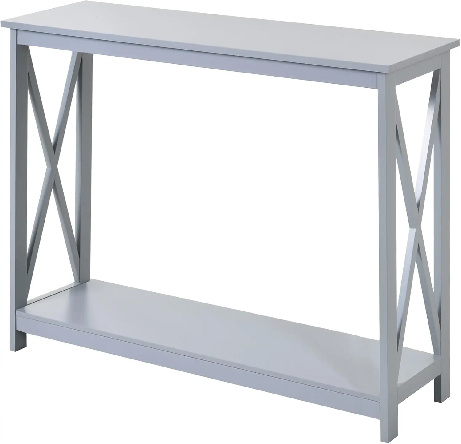 

2-Tier Console Table, Sofa Side Table With Storage Shelf, X Design For Entryway, Living Room, And Hallway, Grey