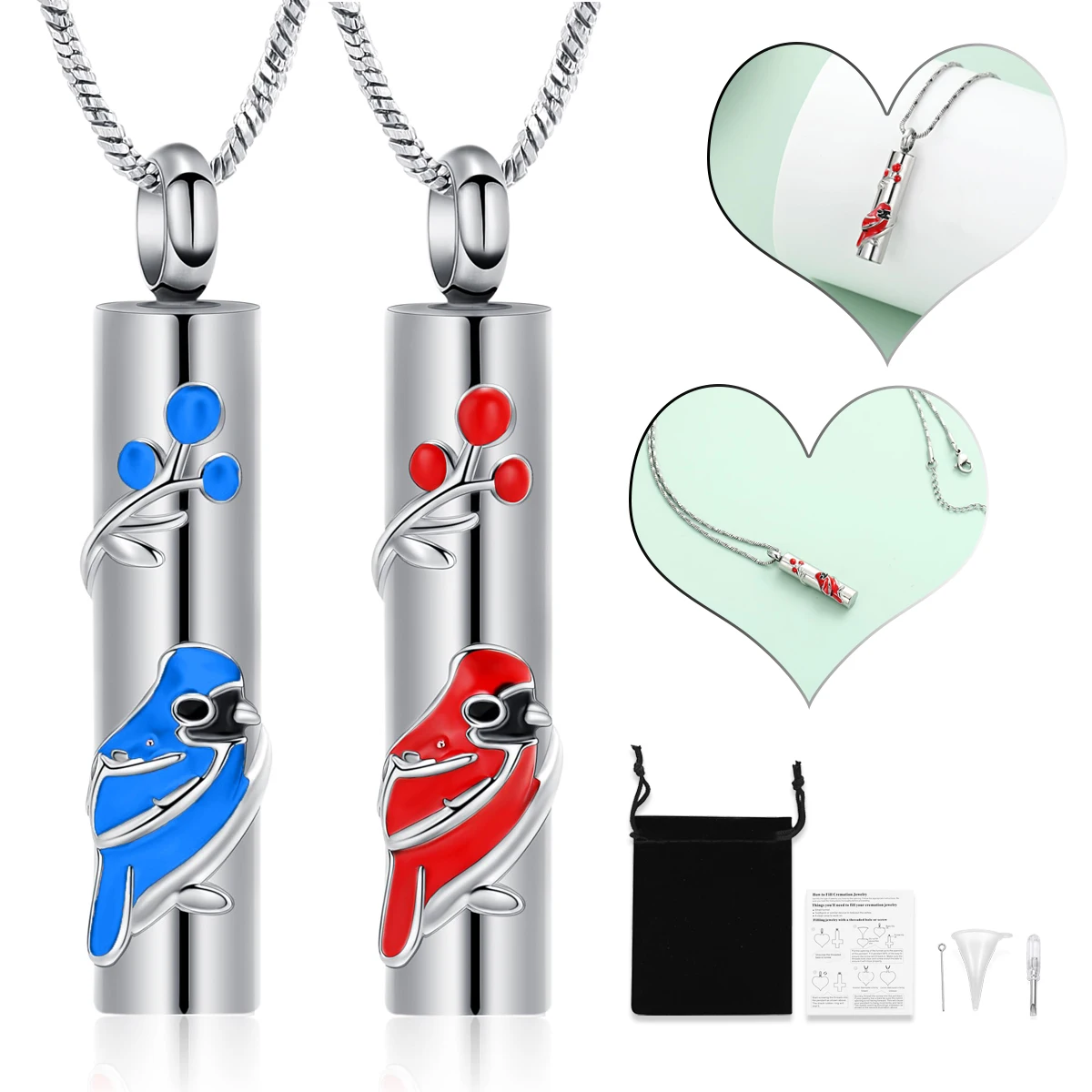 Parrot Cylinder Cremation Jewelry Redemptorist Urn Necklace Stainless Steel Small Urns Pendant For Ashes Keepsake Women Memorial