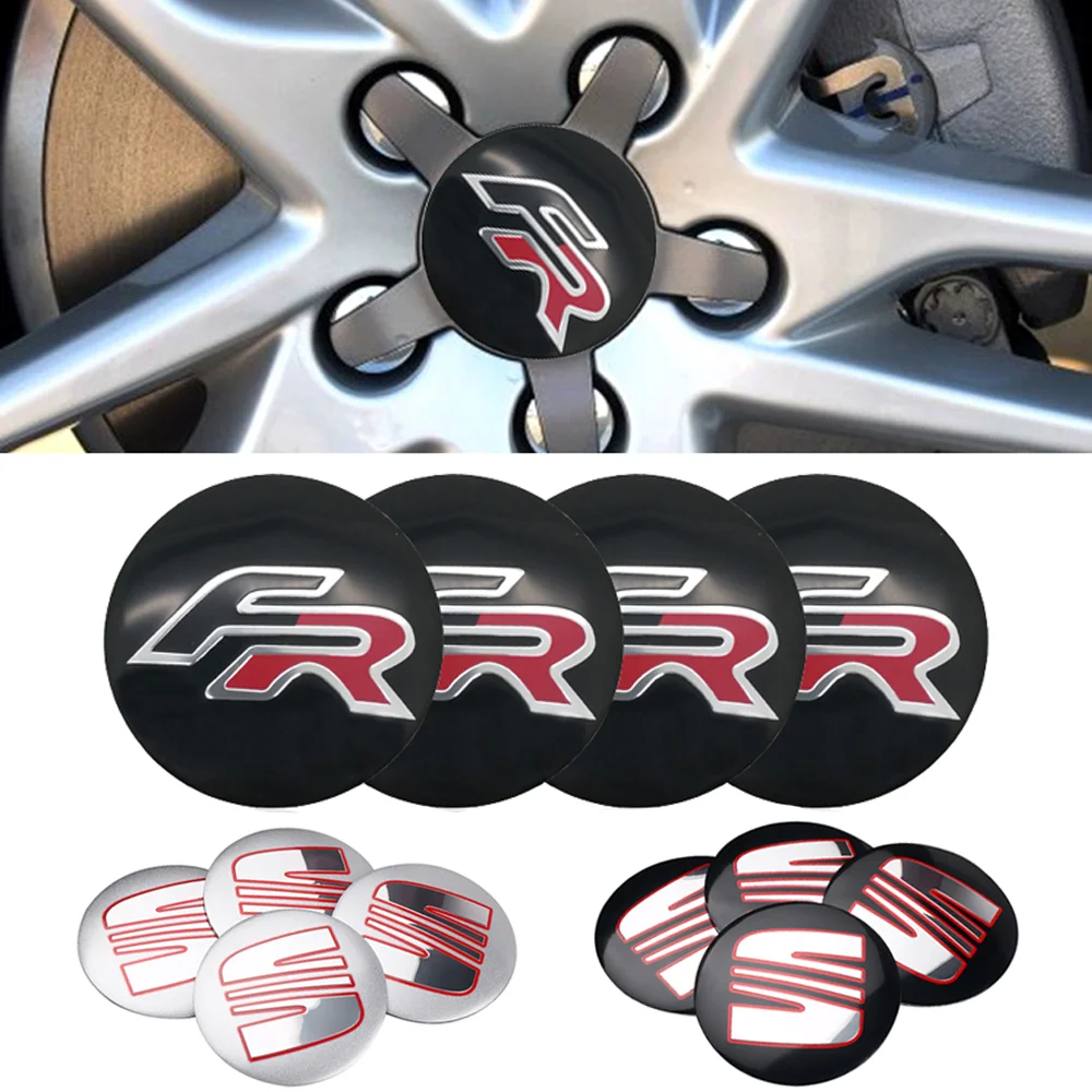 4PCS Tapas de Centro de Rueda de Coche de 55/56/63MM con Logo Adhesivo para Seat FR Exeo Cupra Toledo Altea Ateca Leon Mk2 Mk3 Ibiza 6L 6J