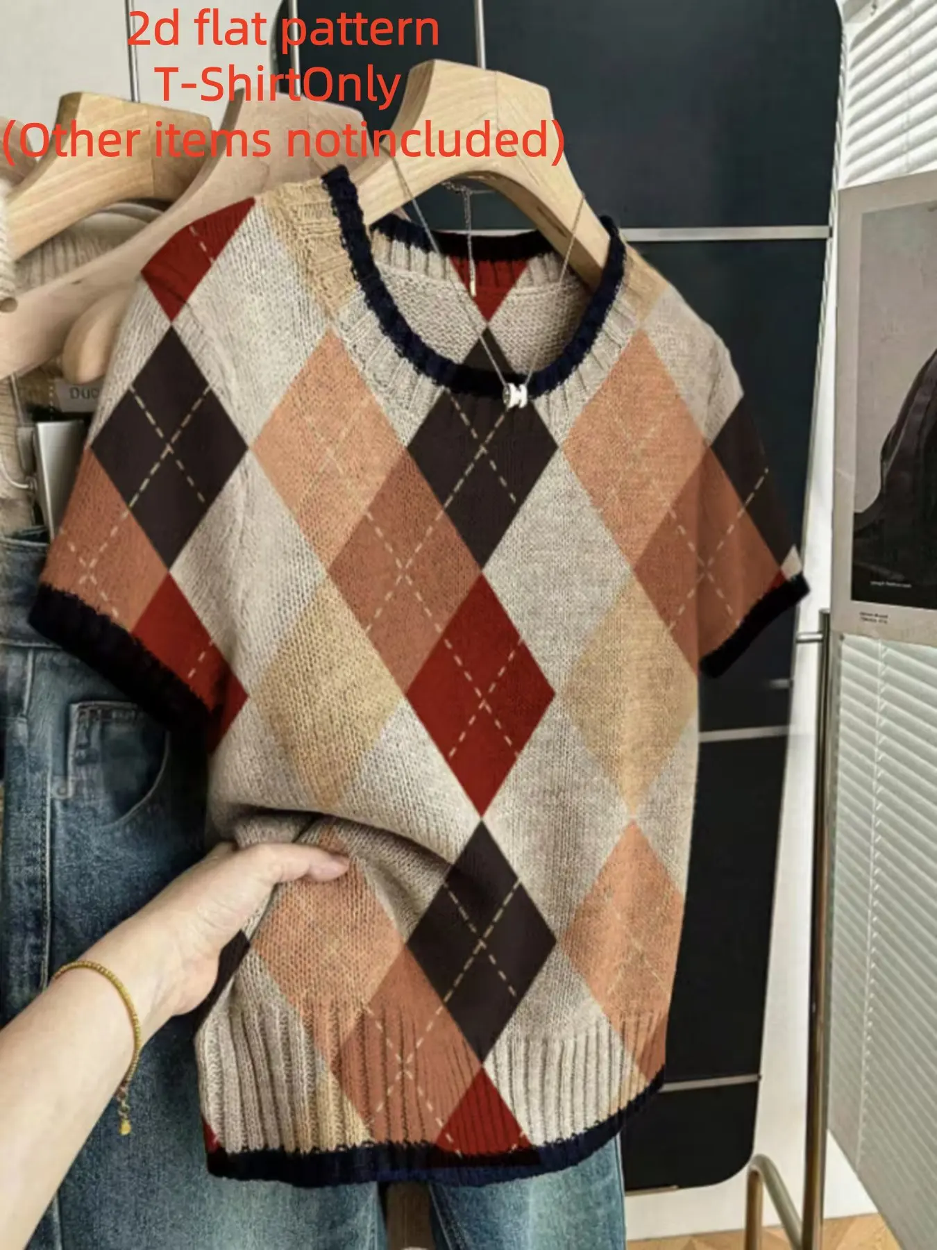 

Printed Design - Nottextured Four Seasons Fashion New Style Pullover Round Neck Short Sleeve Women's Top Flat Digital Print Trendy Women's Clothing Ladies' Top