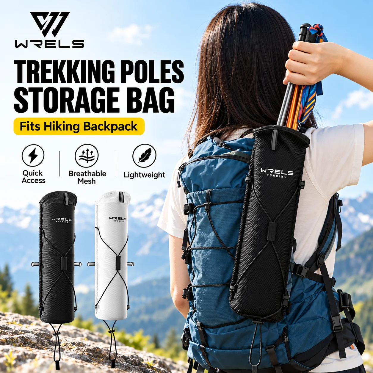 WRELS Lightweight External Hiking Pole Storage Bag Trekking Hiking Portable Poles Carry Bag Suitable for Vest Backpacks Cane Bag