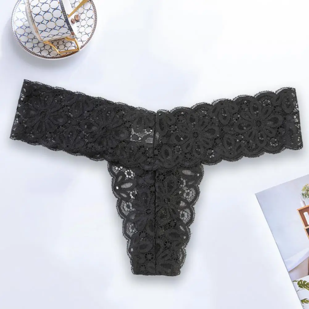 Women Panties Lace Solid Color Quick-drying Intimacy Stretchy Thin Flower Edge Low Waist Breathable Lady G-string Daily Clothes