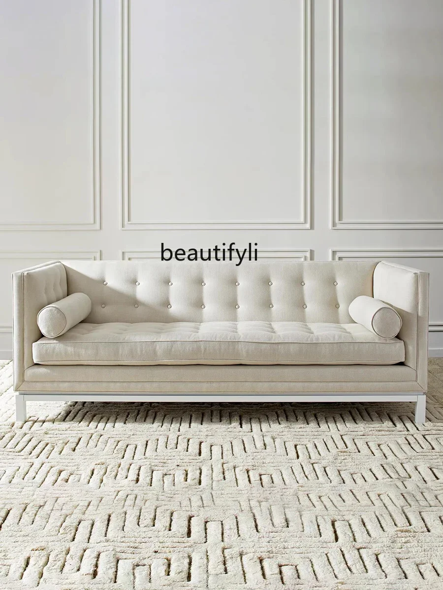 YH13 American Retro Solid Wood Sofa Fabric Pull Buckle Sofa Nordic Industrial Style New Classical Living Room Sofa