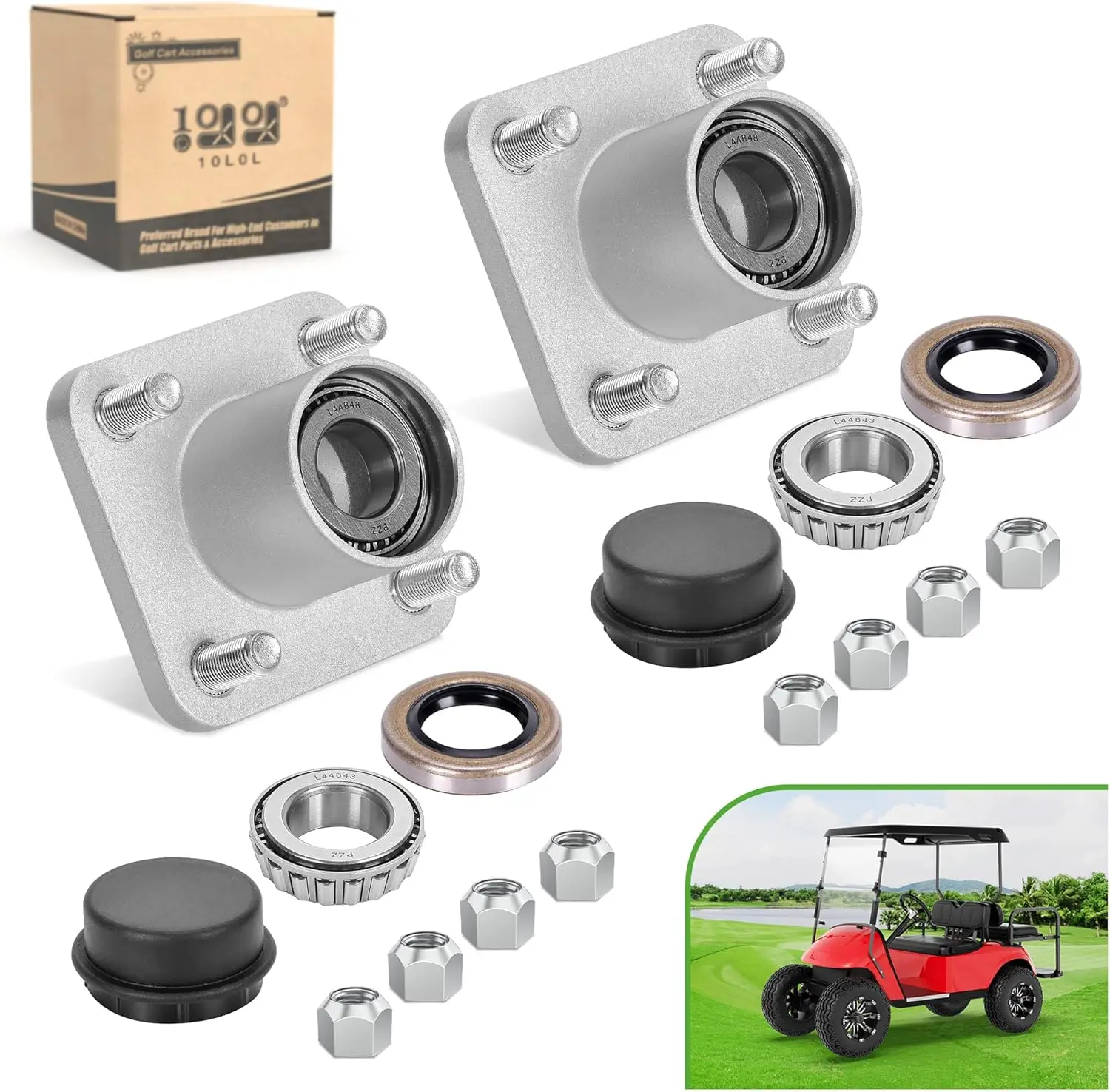 

Комплект из 2 ступиц переднего колеса с подшипниками для гольф-каров, подходит для моделей 2001-2013 гг.