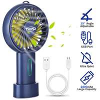 Mini Portable Hand Fan USB Rechargeable Cooling Handheld Fan Air Cooler 2200mAh Battery 3 Speed 15° Angel Adjustable Ventilador