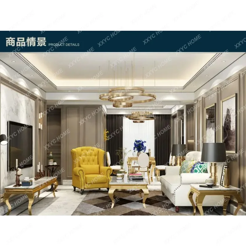 XX TV cabinet marble stainless steel small apartment household living room coffee table combination, light luxury