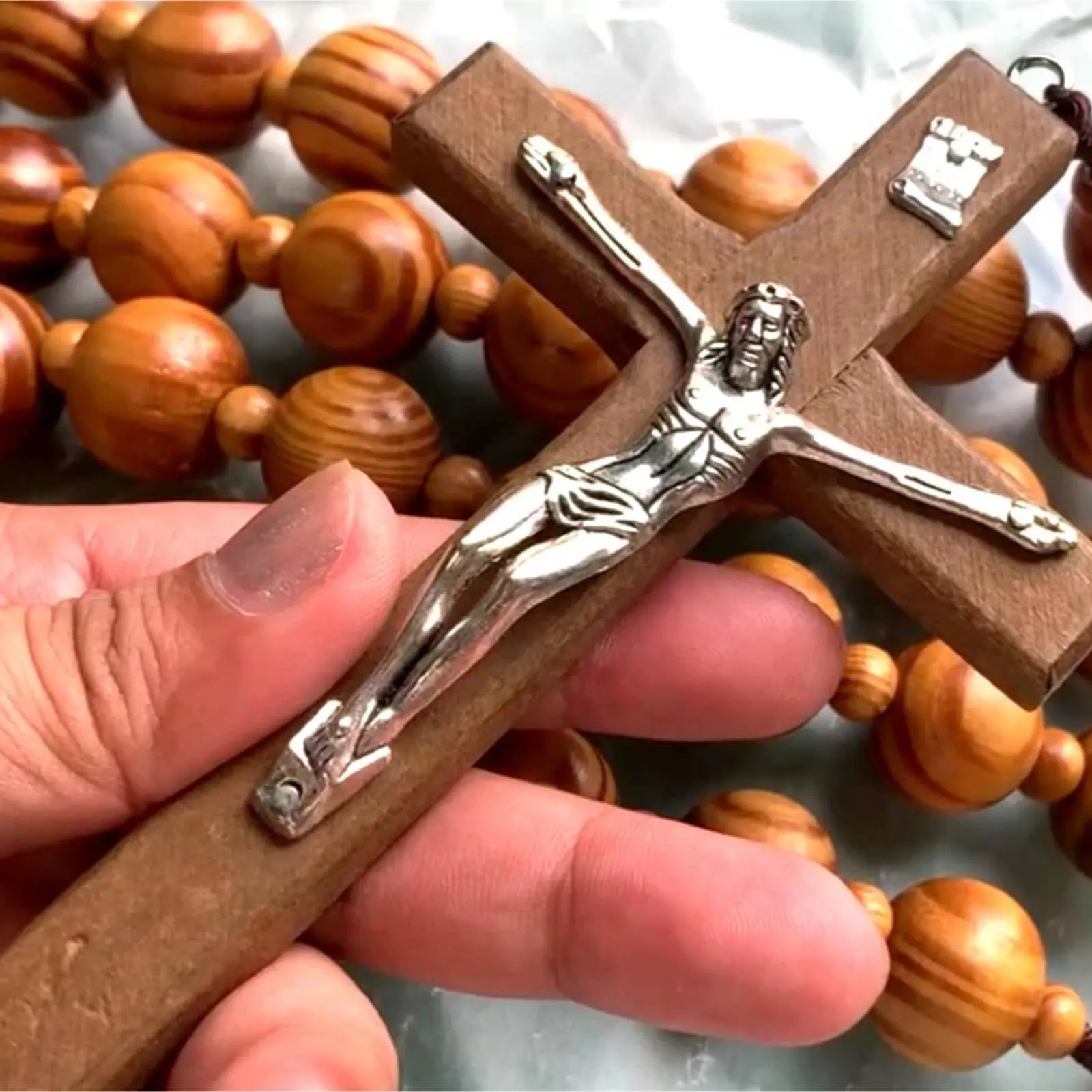 2Pcs Wood Prayer Bead Hanging Cross Religious Decoration for Car Hanging Charm Christmas Gift Home 97cm - view 4