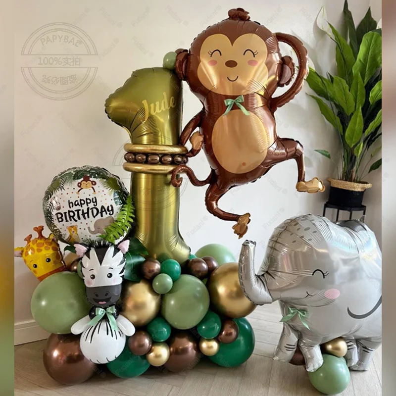 50 stücke Cartoon Affe Elefant Ballon Goldene Zahl Geburtstag Ballon Set Dschungel Tier Thema Party Dekoration Fotografie Requisiten