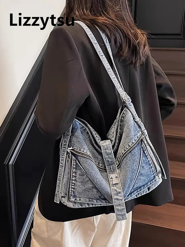 

Lizzytsu повседневные джинсовые сумки на плечо женская уличная корейская роскошная большая сумка Easymatch роскошный дизайн винтажная квадратная сумка