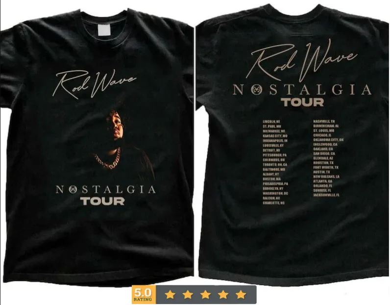 

Rod Wave 2023 Tour Nostalgia Retro T-Shirt Unisex Concert Tee Cotton 90s Fans