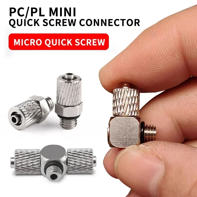 Mini Pneumatic Pipe Connector PC PL Screw Through Quick Fitting Fast Twist Joint ,Male Thread M3 M4 M5 M6 - Tube OD 3mm 4mm 6mm