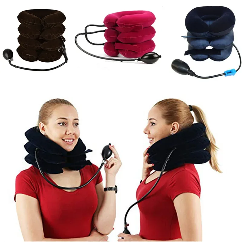 3/4 Layer Inflatable Soft Neck Collar Air Cervical Traction Device Pillow Neck Posture Stretching Brace Neck Massager Care