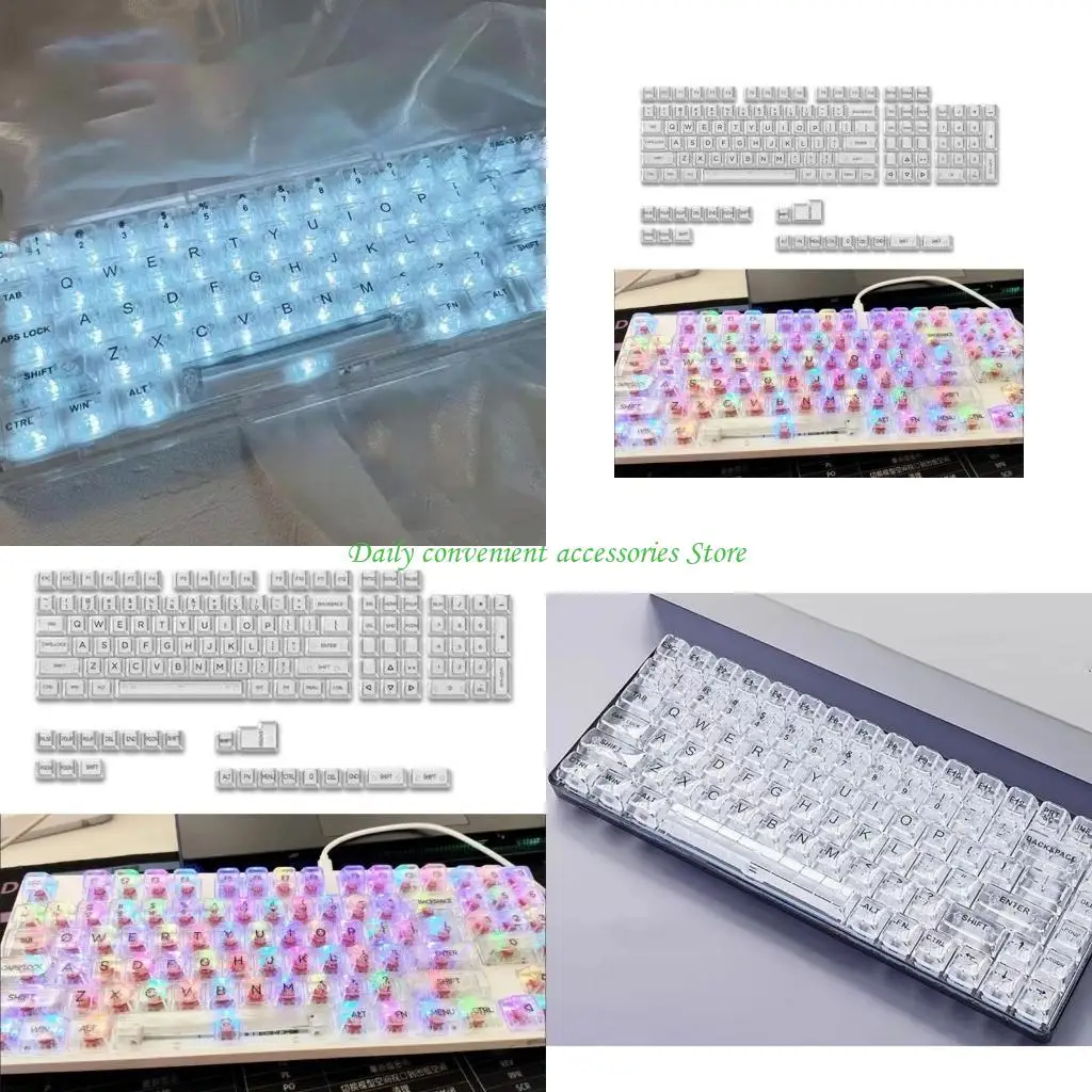 

97QB ПК Crystal Keycaps 132Keys CBSA Profile Profile CakeLit Keycap для механических клавиатур