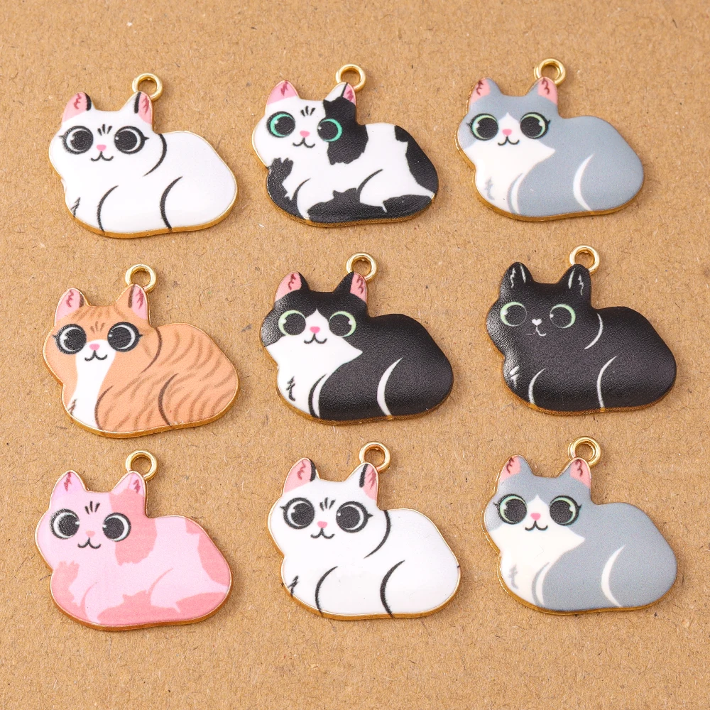 10pcs 24*22mm Enamel Animal Cat Charms Pendants for Jewelry Making Necklace Earrings Bracelet DIY Accessories Supplies