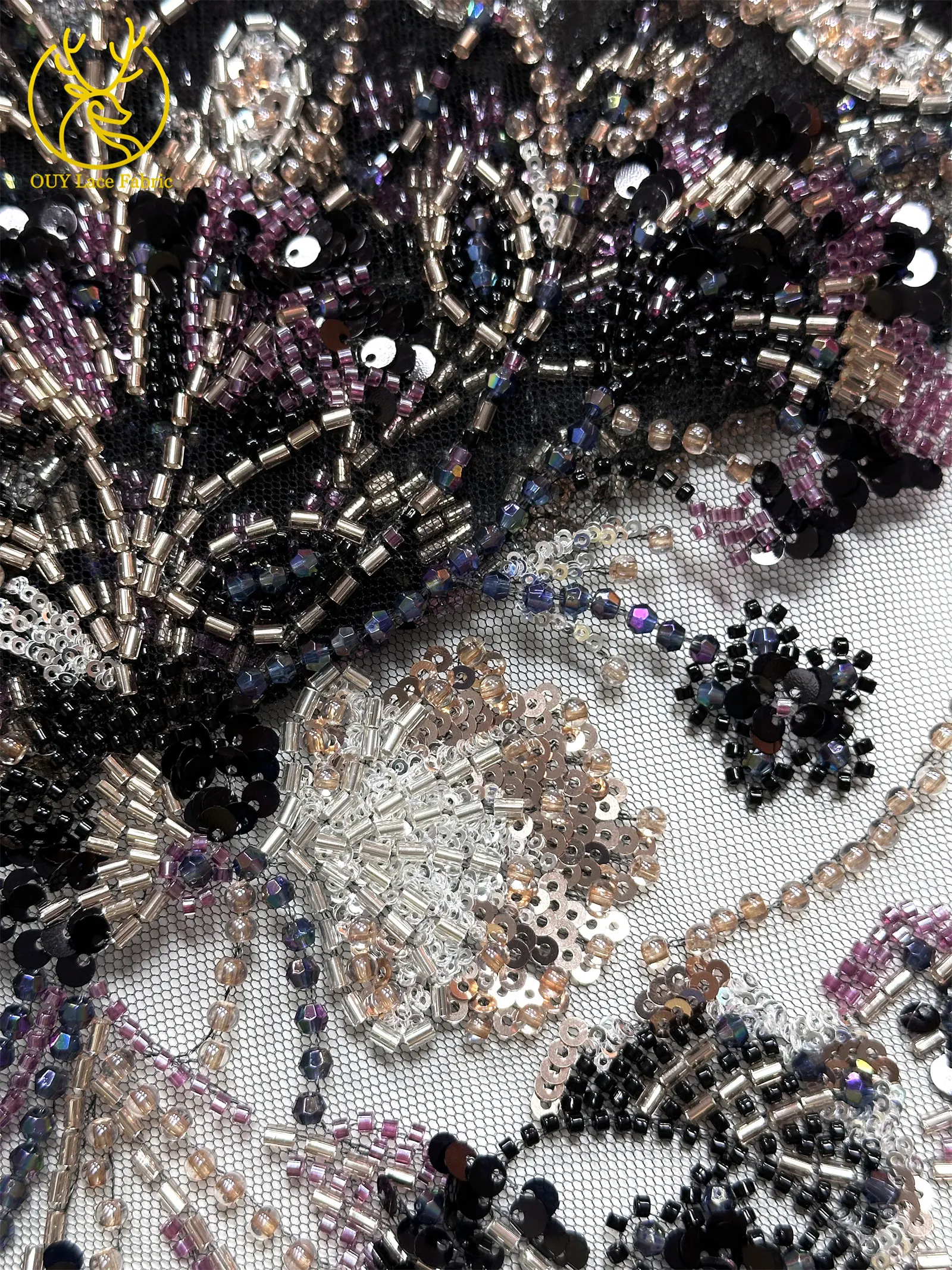 Luxuriöser afrikanischer schwerer Perlen-Spitzenstoff 2026, hochwertiger nigerianischer Tüll mit Pailletten, Spitzenstoff, Brautkleid, Haute Couture-Stoff – Detail 25