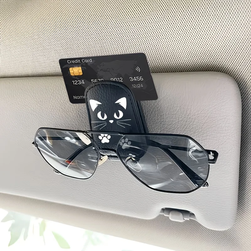 Cute Line-Drawn Cat Design Magnetic Car Glasses Clip, Convenient for Holding Glasses, Creative Car Sun Visor Clip, Multifunctional Ticket Holder, Easy to Install, Suitable for Women's Car Accessories, Holiday Gift