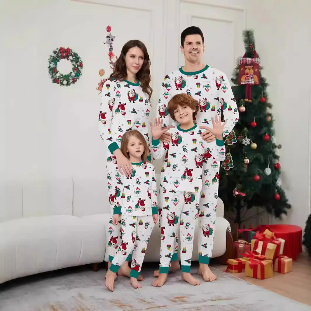 

2025 New winter parent-child outfits, Christmas cute cartoon printed long-sleeved home wear and pajama sets, and baby jumpsuits