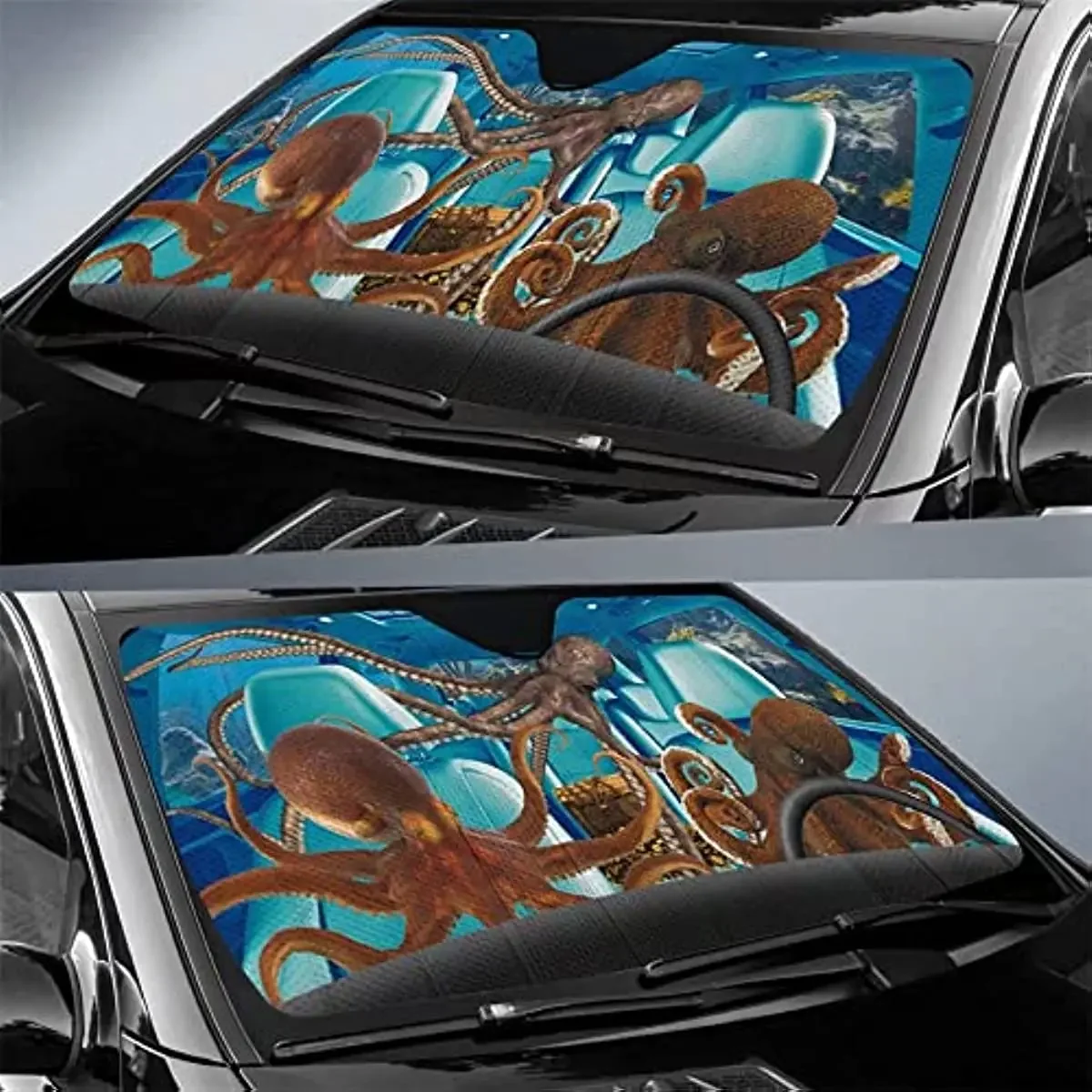 Octopus of The Sea Interior Decoration Car Front Window Sunshade Treasure Chest Car Windshield Sun Shade Glass Sun Shield Cover