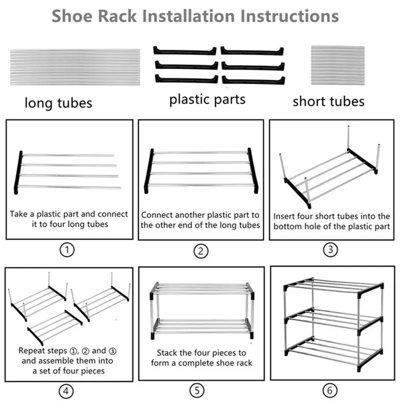 B62B-2X Stackable Small Shoe Rack, Entryway, Hallway And Closet Space Saving Storage And Organization (3-Tier, Black)