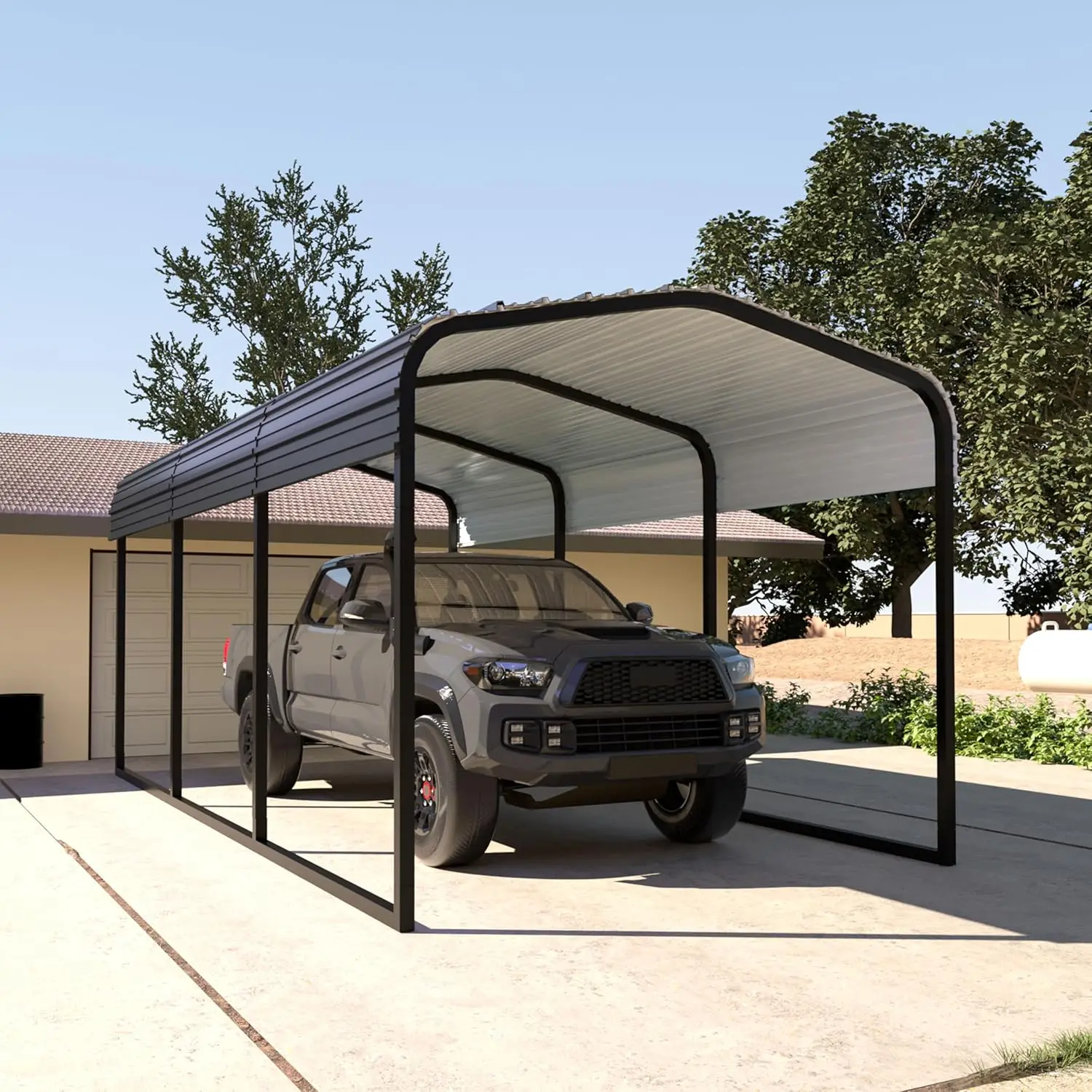 

Outdoor Carport Canopy 10' X 15', Metal Carport Tent Heavy Duty, Garage Car Shelter Shade with Metal Roof, Frame and Bolts