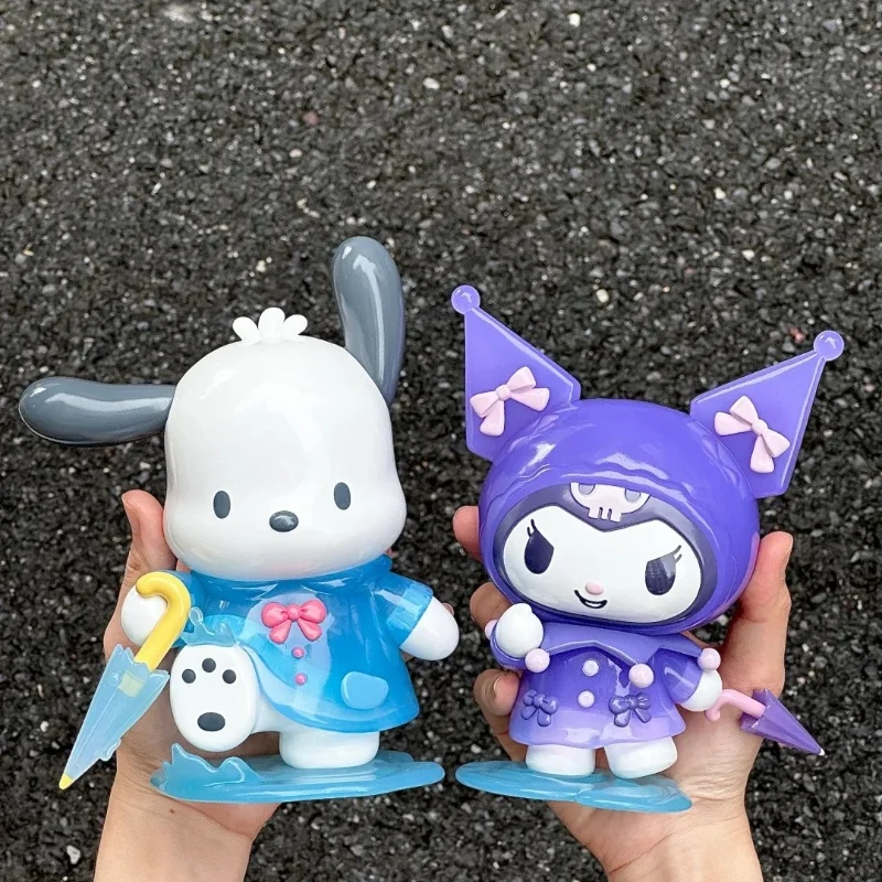 Large Size Sanrio Characters Rainy Day Series Trendy Play Doll  Pochacco Kuromi Cartoon Model Peripheral Desktop Decoration Gift