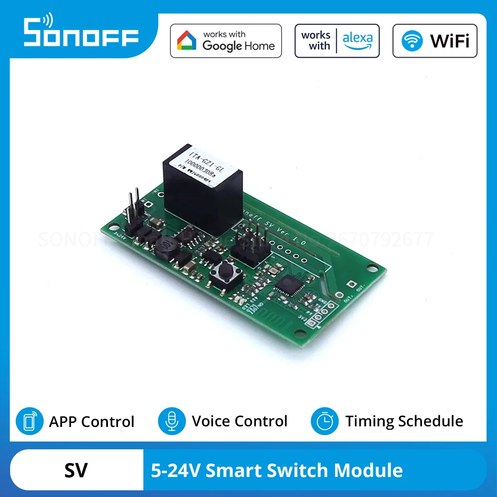 SONOFF SV 5-24V  Wifi Wireless Safe Voltage Smart Switch Module Support Secondary Development Work with eWeLink APP Alexa Google