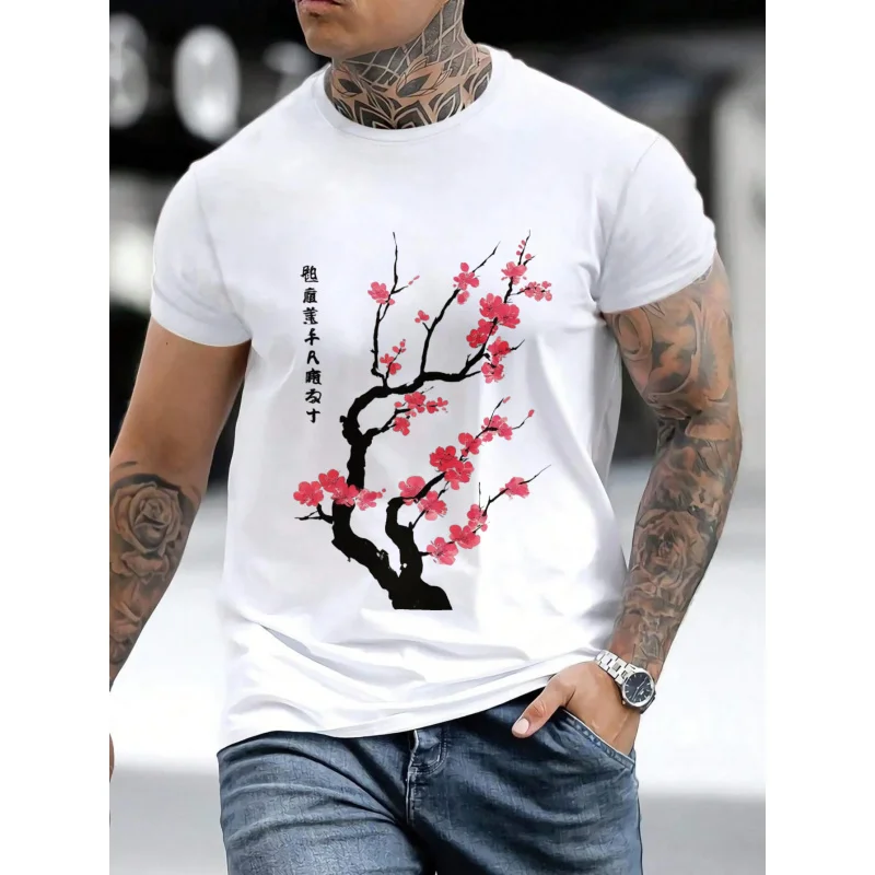 

Men's T-Shirt White Cherry Blossom Tree & Japanese Text High Quality Cotton 180g