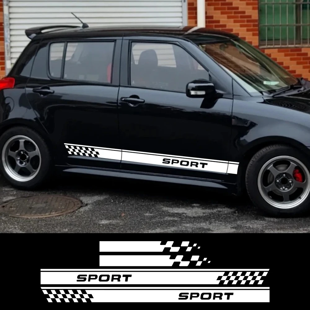 165x11cm Car Racing Sport Door Side Stripes Sticker Bonnet Hood Carbon Fiber Vinyl Decal For Suzuki Swift 2023 2024 Accessories