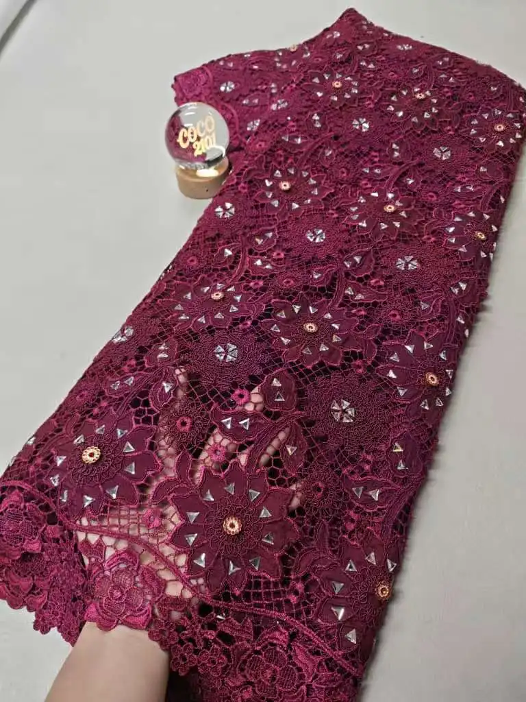 

2026 High Quality Africa Nigerian Tulle Lace Fabric Sequins for Wedding Dress Chiffon Party Guipure Sewing cotton 5Yard XL193